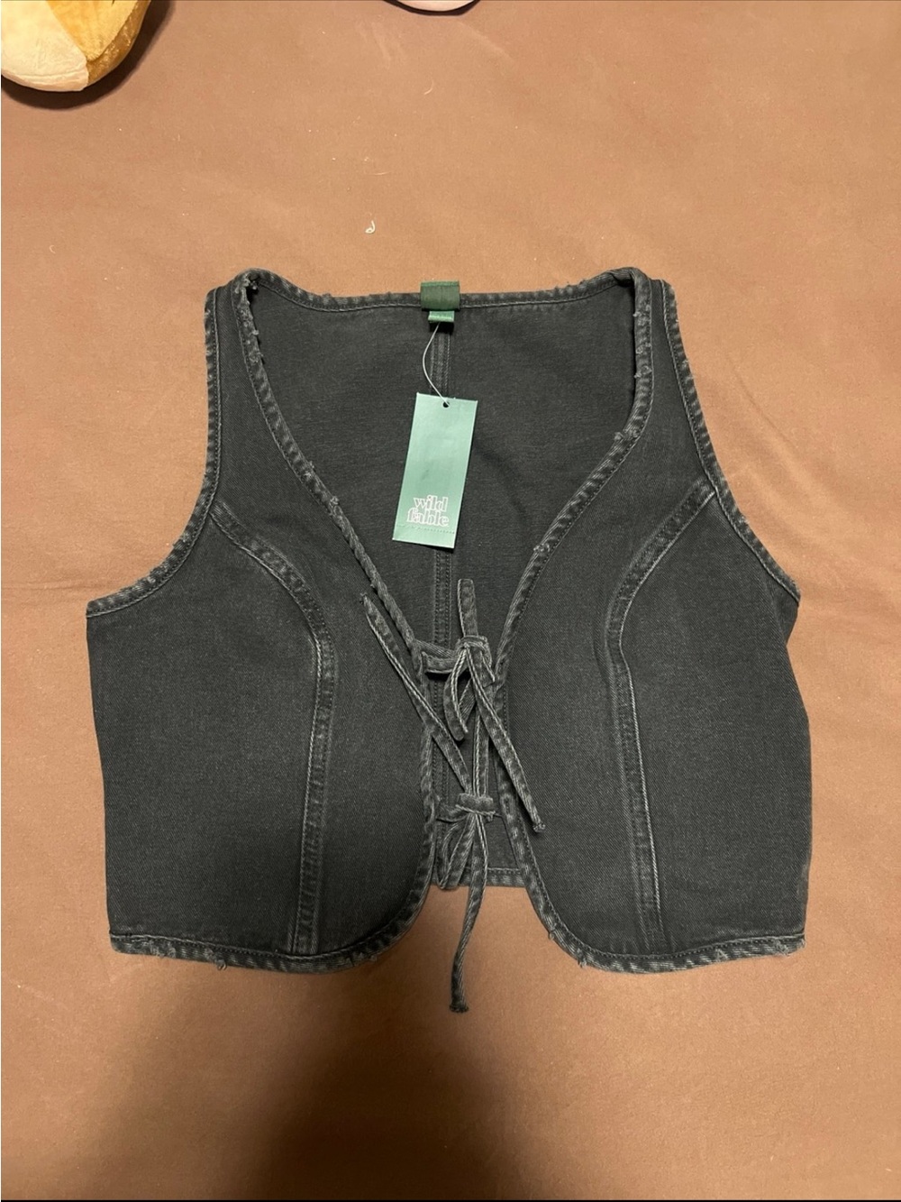 Tie-Front Black Denim Vest